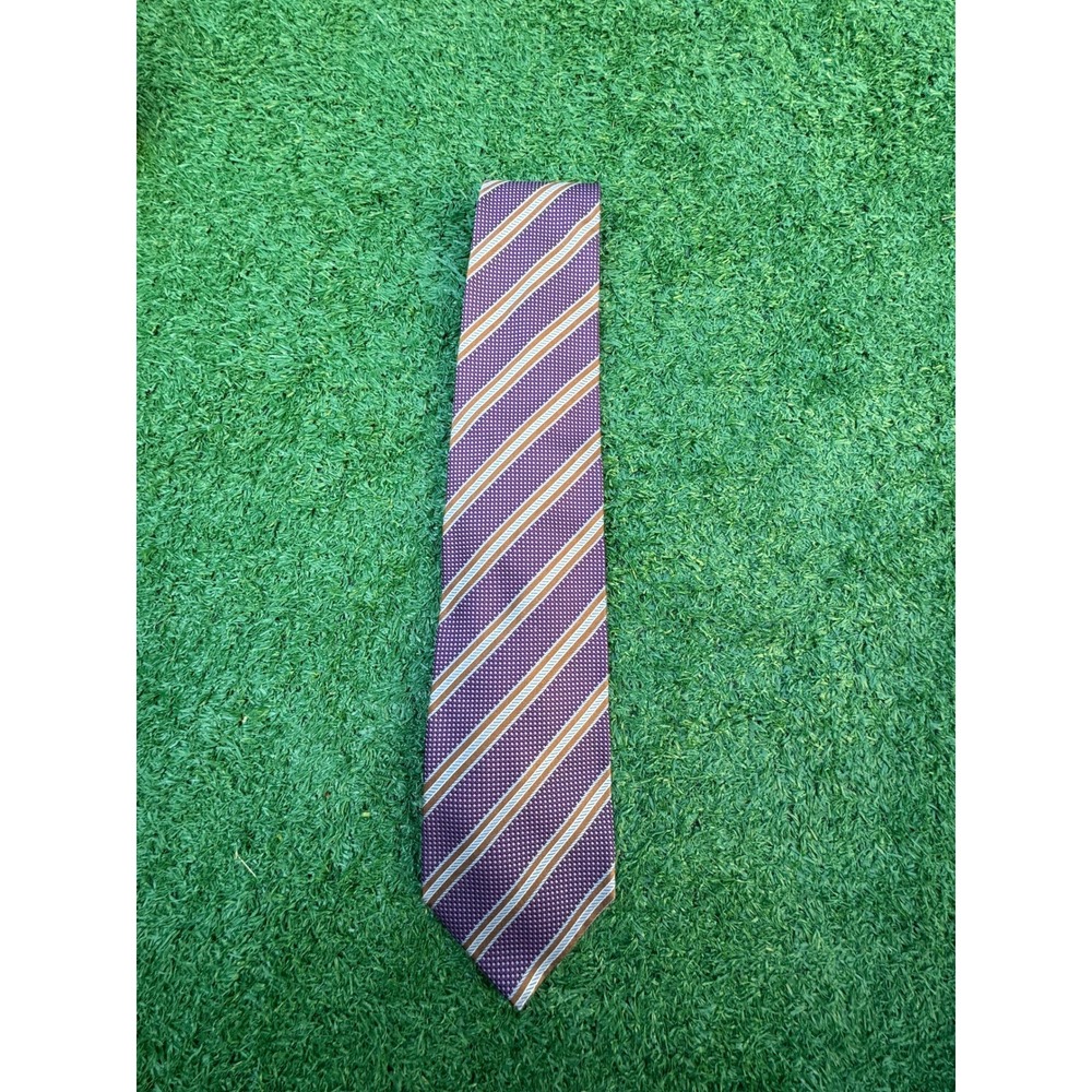 Corneliani Silk Tie Purple Bronze Striped Basketweave Made in Italy Mens Necktie